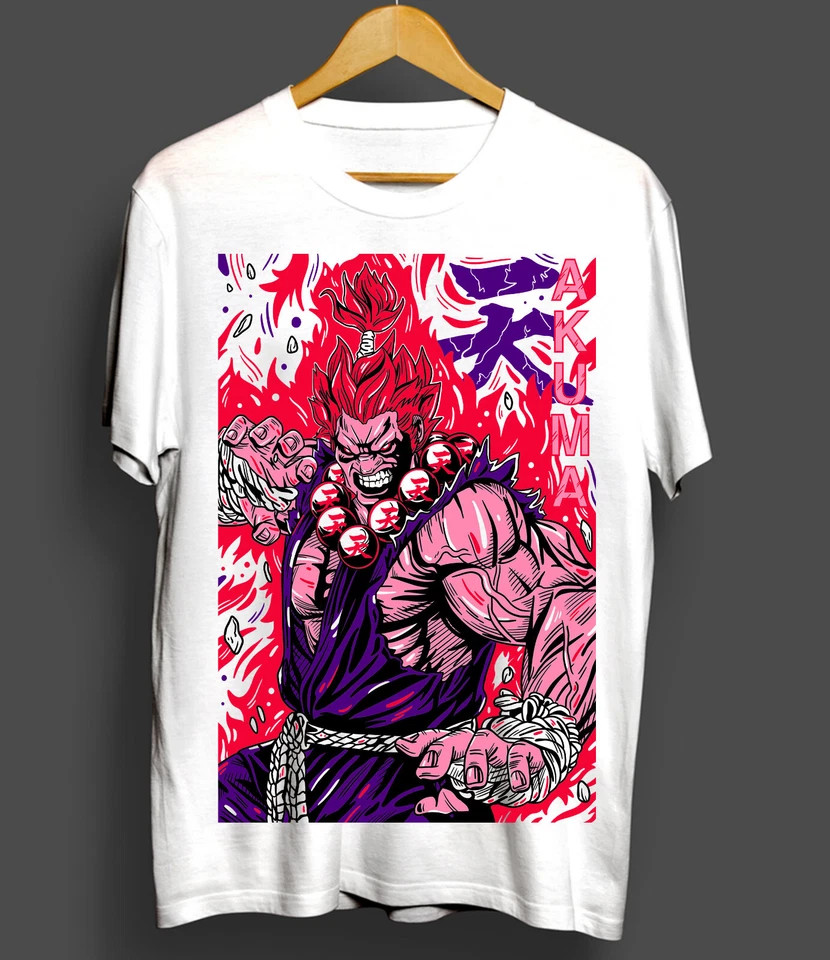 Akuma Gouki T-shirt Karate Street Fighter Video Games Fighting Shirt White