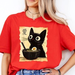Cat Ramen T-Shirt Funny Japanese Kawaii Anime Cat Graphic Tee