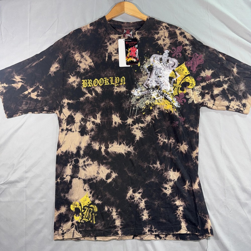 Brooklyn Xpress Bleach Wash T-Shirt Men’s XL Crown Skull Fleur De Lis Graphic