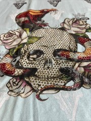 Valabasas Skull Viper Designer T Shirt Men’s Large Oversized Teal. Beaded Rhines