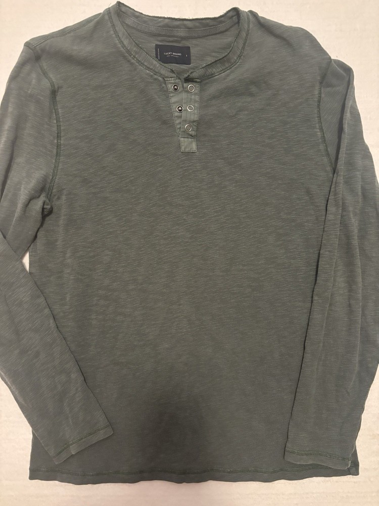 LUCKY BRAND Mens Long Sleeve 3-Snap Henley Slub Jersey T Shirt Green Size L