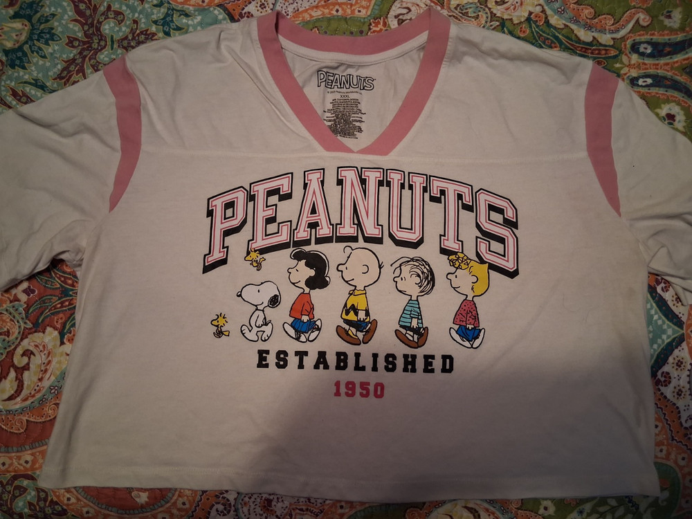 Peanuts Womens XXXL Ringer T-Shirt White/Pink Graphic Snoopy Woodstock