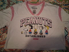 Peanuts Womens XXXL Ringer T-Shirt White/Pink Graphic Snoopy Woodstock