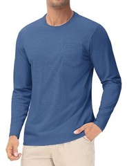 Men’s Casual Cotton Shirts Long Sleeve Crewneck Quick Dry Sport Plain T-Shirts
