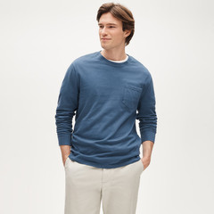 NEW J. CREW Men’s Navy Slim Long-Sleeve Vintage-Wash Cotton Pocket T-Shirt Sz M