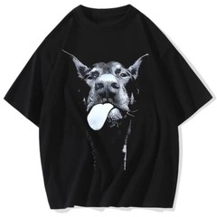 Relaxed Fit Cotton T-Shirt With Doberman Dog Pirnted Streetwear Unisex Tee