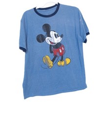 Vintage Blue Size M Mickey Mouse Graphic T-Shirt With Contrast Collar Mens