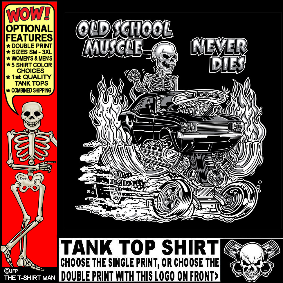 1970-74 Hot Rod Muscle Car Outlaw Gasser Drag Race Cartoony Skeleton Tank Top O3