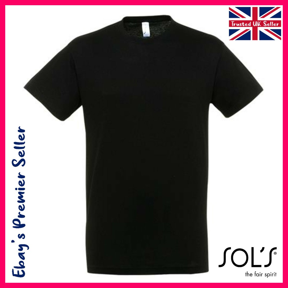 BLACK Mens Plain T-Shirt ? Sol’s Regent Cotton Tee ? New Soft Ringspun Tee