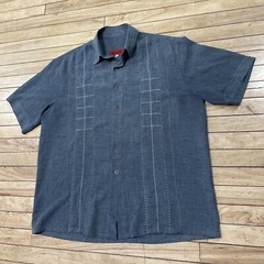 NEW STYLE Guayabera Shirt Men XL Gray Stitch Striped Cubano Beach Resort XL 50″