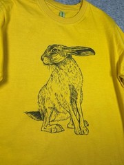Jack Rabbit T-Shirt Unisex Size Small Yellow Organic Cotton Cottage Core
