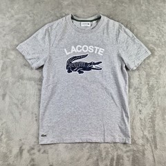 Lacoste Graphic Tee Mens Small Gray Regular Fit Crocodile 3D Streetwear Designer
