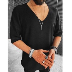 Men’s Knitted Short Sleeve T-Shirt Classic Casual Slim Fit V-Neck Shirts
