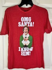 Elf OMG Santa! I Know Him! Will Ferrell Christmas Movie Graphic T-Shirt Medium