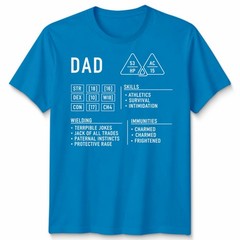 Dad Dungeons Mens T Shirt Dragons Character Sheet Fathers Day Gift DND RPG