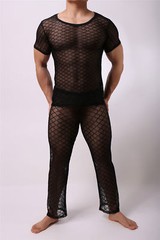 Fetish Mens Underwear Sheer Mesh Muscle T-Shirt Tank Tops Long Johns Trousers
