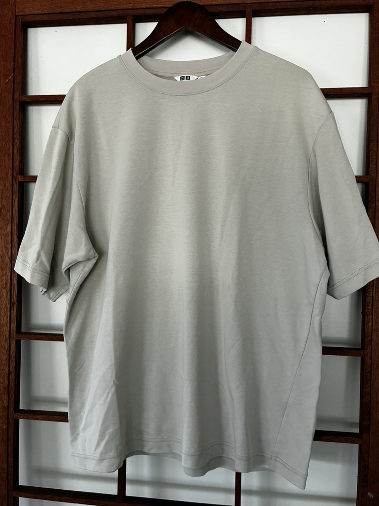 UNIQLO MEN’S AIRISM SHORT-SLEEVE CASUAL T-SHIRT COTTON BLEND BEIGE XL MINT