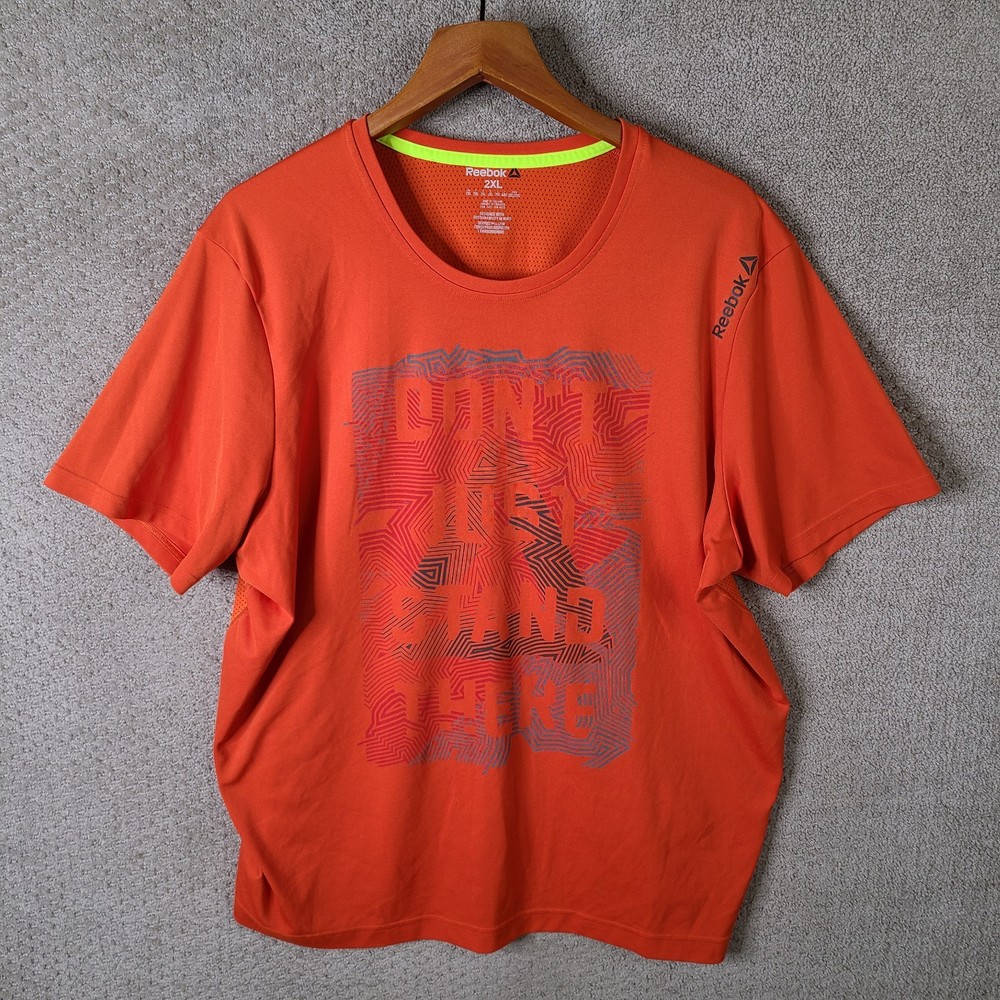 Reebok Shirt Men 2XL Orange Dont Just Stand There Graphic Short Sleeve Athletic