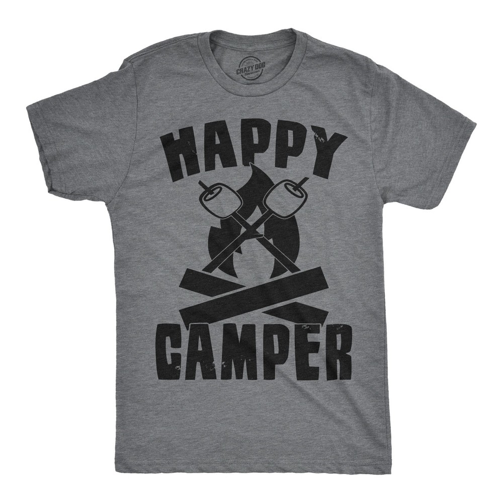 Mens Happy Camper Shirt Funny Camping Cool Hiking Graphic Vintage Tee 80s Saying