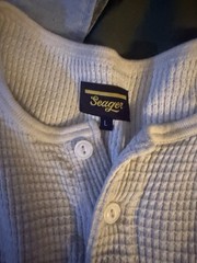 Seager Shirt Mens L Cream White Waffle Knit Thermal Henley Pocket Long Sleeve