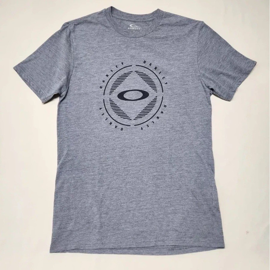 Oakley Men Graphic T-Shirt Gray Heathered Crew Neck Short Sleeve Size Medium