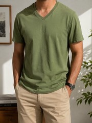 Gap V Neck T Shirt Men’s Medium Green 100% Cotton Short Sleeve Casual Basic Tee