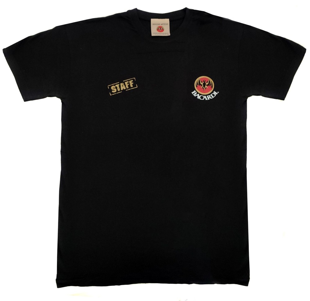 Bacardi Staff Mens Black Cotton T-Shirt Size M Vintage Bat Logo
