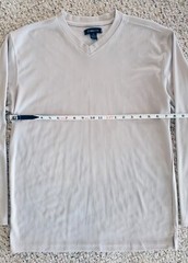 Damante Long Sleeve V-Neck Polyester Ribbed Shirt Beige / Cream, Medium