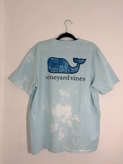 Vineyard Vines Blue Tie Dye Whale Logo Pocket T-Shirt Coastal Preppy Casual Tee