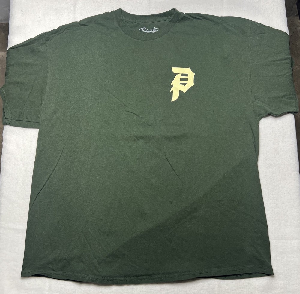 Primitive Skateboarding DIRTY P Green Graphic Print Men’s T-Shirt Sz 2XL Flaw