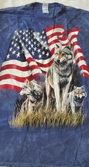 Men’s T-Shirt 2XL American Flag Red White & Blue Mountian Wolves Tie Dyed Plus