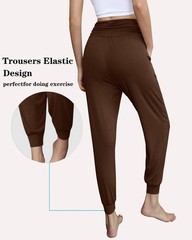 Women’s Brown Yoga Loose Fitness Jogging Drawstring Sweatpants with Pockets C…