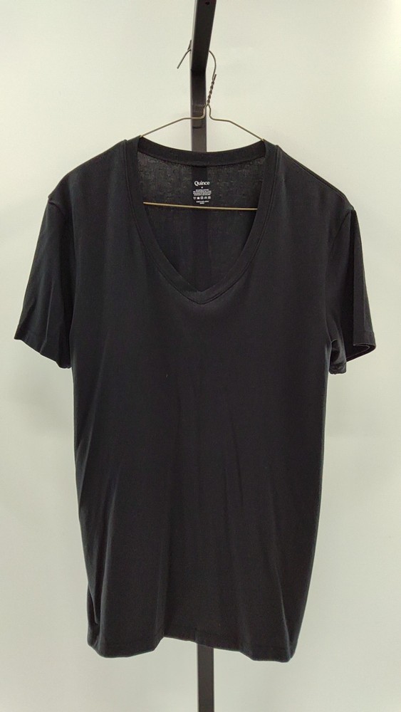 Quince Men 100% Pima Cotton Luxe Touch V-Neck Tee Black Sleeved Top M