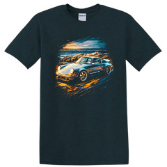Porsche Pop Art Print Old Car Coastal Sunset T Shirt Retro Sports Car Tee