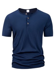 Men’s Short Sleeve Henley Shirt Slim Fit Casual Button Neck T-Shirt