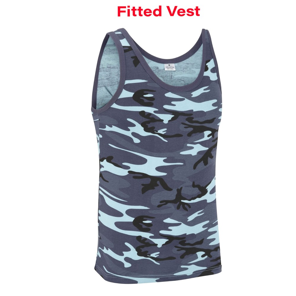 Army Vest Military Combat US Sleeveless Fancy Dress Tank Top Midnight Blue Camo