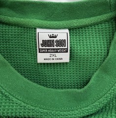 John Son Long Sleeve Thermal Shirt Green Waffle Knit Heavyweight Mens 2XL Cotton