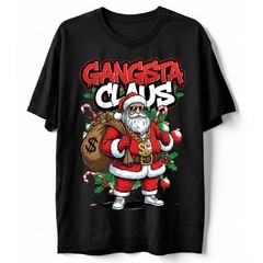 Gangsta Claus T-Shirt Graffiti Hip Hop Santa Christmas Money Bag Bling Tee