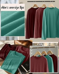 Ficerd 3 Pack men’s Big and Tall Shirts Long Sleeve Cotton Tee Crew Neck Oversiz