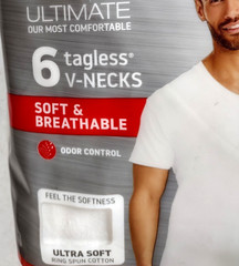 HANES Ultimate V-Necks 6Pk Med White Tagless Wicking Ultra Soft Spun 100% Cotton