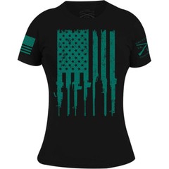 Grunt Style Women’s Rifle Flag Crewneck T-Shirt – Black/Teal