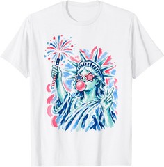 Statue of Liberty Blowing Bubble Women Patriotic 4th of July Kid Adult T-Shirt