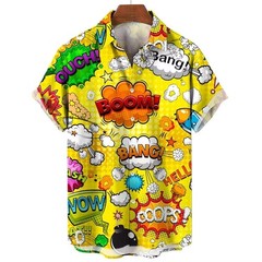 Mens Button Down Shirts Graffiti Printed Hawaiian Colour Top Summer Gift Shirt