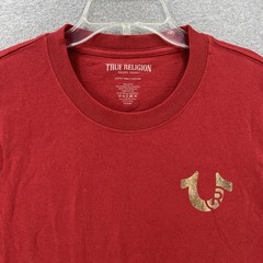 NWT True Religion Mens Shirt Medium M Red Stamp Foil Red Short Sleeve Camisa