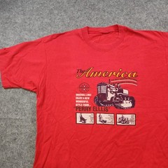 VTG Perry Ellis T Shirt Mens XL? Red America Tractor Graphic 90s Single Stitch