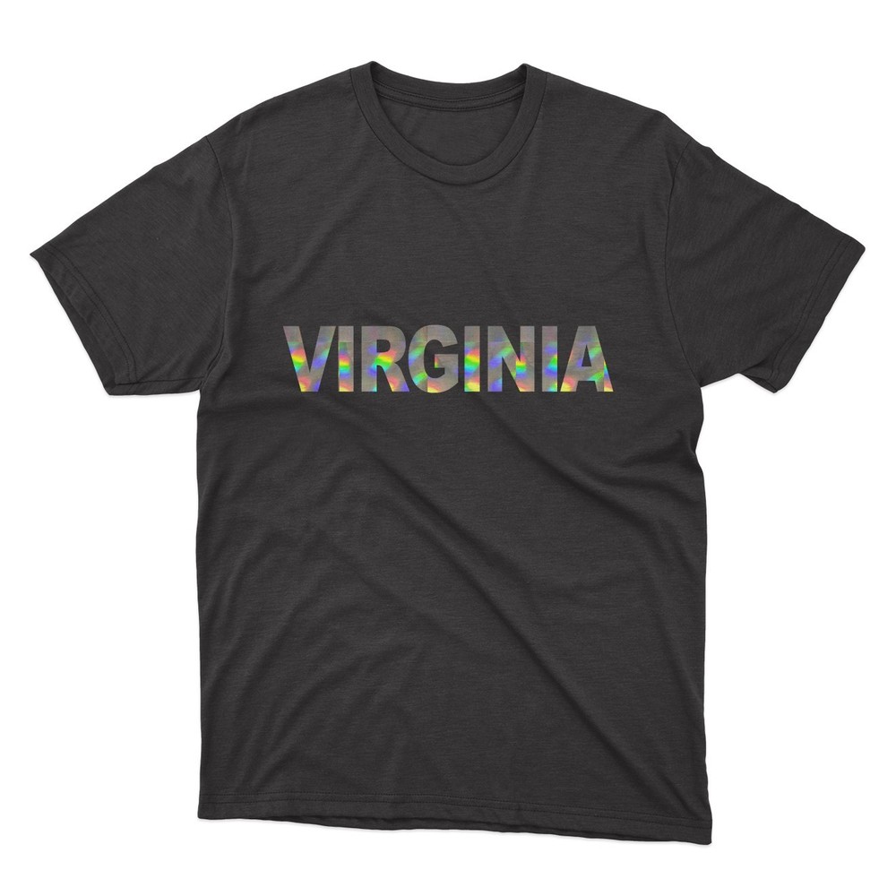 VIRGINIA Black T-Shirt | Silver Holographic / Hologram Text
