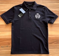 Dolce&Gabbana Men T shirt Pique Cotton Polo Neck Silver Embroidery T-shirt