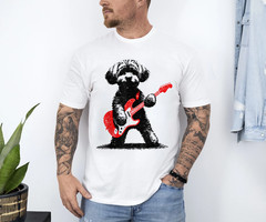 Funny Rock Maltipoo Dog Playing Guitar Music Lover Dog T-Shirt