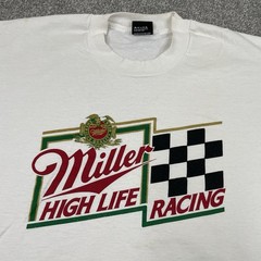 Vintage 80s Miller High Life Racing T Shirt Mens XL (Fits L) Beer USA Bartender