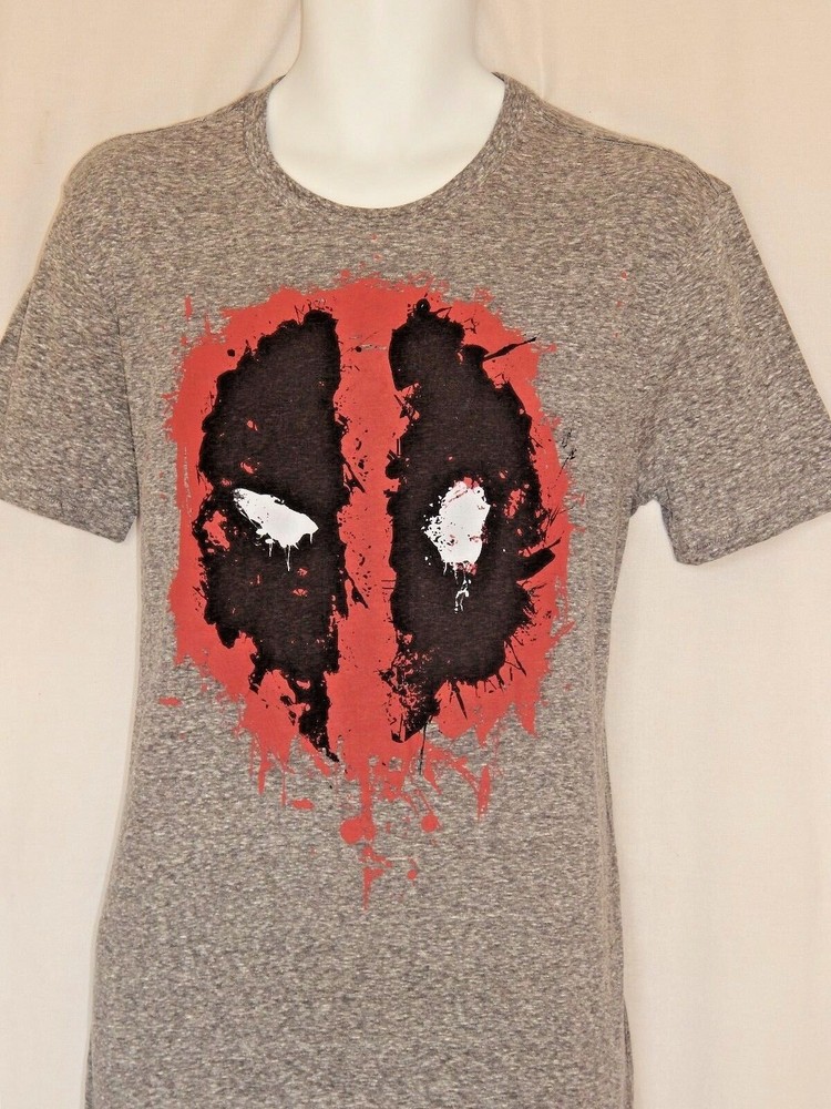 Deadpool T-Shirt Mens Size M L Gray NEW Blood Spatter Logo Emblem Short Sleeve